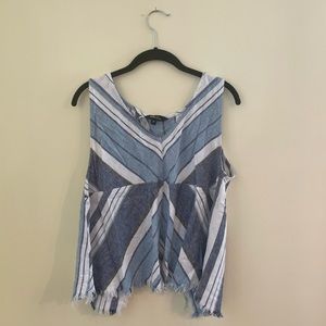 Linen Open Back Blue/White Striped Tank